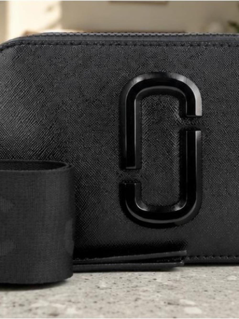 Marc Jacobs Black Leather Key & Card Holder with Signature Double J